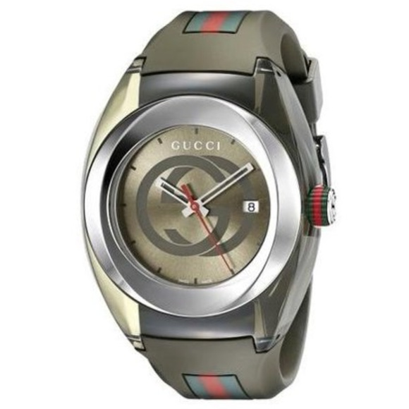 Gucci Sync XXL Khaki Rubber Unisex Watch YA137106 - Picture 1 of 3